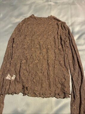 Brown Long-Sleeve Textured Women's Top